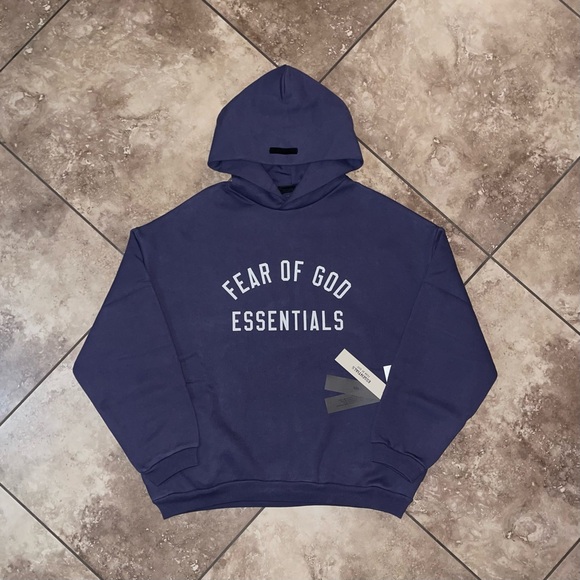 Fear of God Essentials Fleece Hoodie Marine (With Pockets) Size XXS